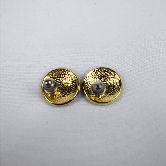 Retro vintage gold tone & black enamel squiggle wavy stud earrings whimsigoth - Picture 4 of 4